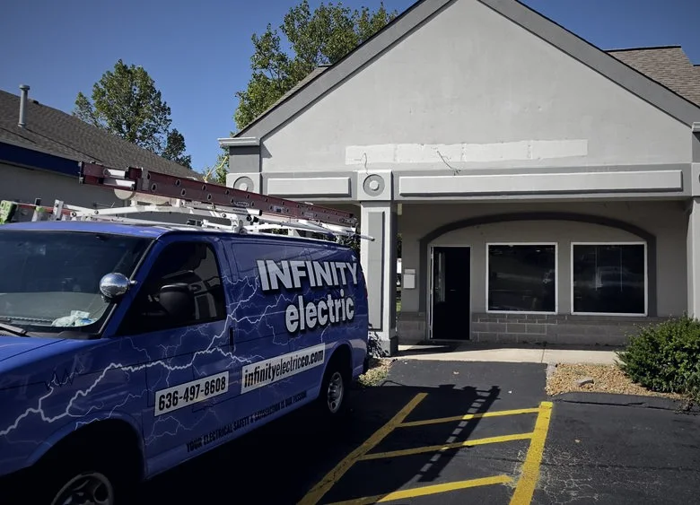 The Infinity Electric van, wrapped in the company’s blue lightning livery